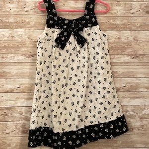 Girls, black and white cotton sundress butterfly pattern